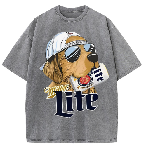 Miller Lite Dog T-Shirt Washed T-shirt - Image 2