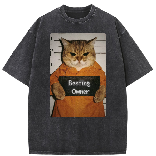 Beatimg Owner Cat Washed T-shirt