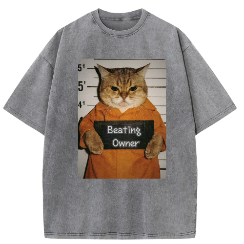 Beatimg Owner Cat Washed T-shirt - Image 2