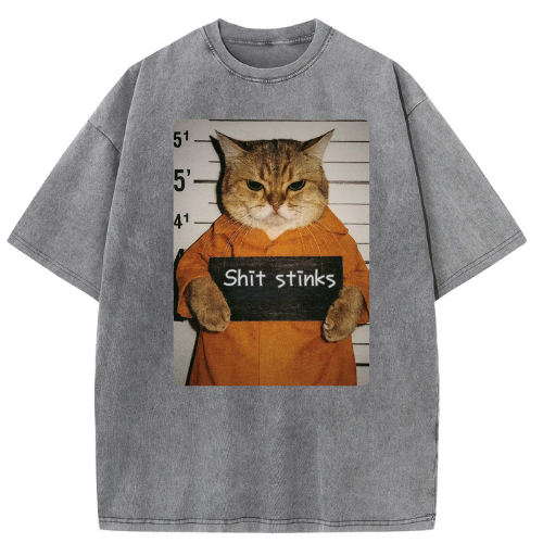Shit Stinks Cat Washed T-shirt - Image 2