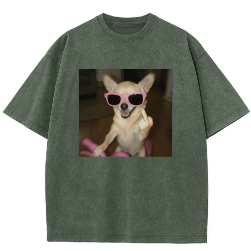 Sunglasses Dog Washed T-shirt - Image 3