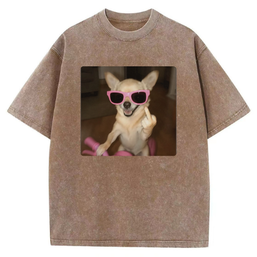 Sunglasses Dog Washed T-shirt - Image 4