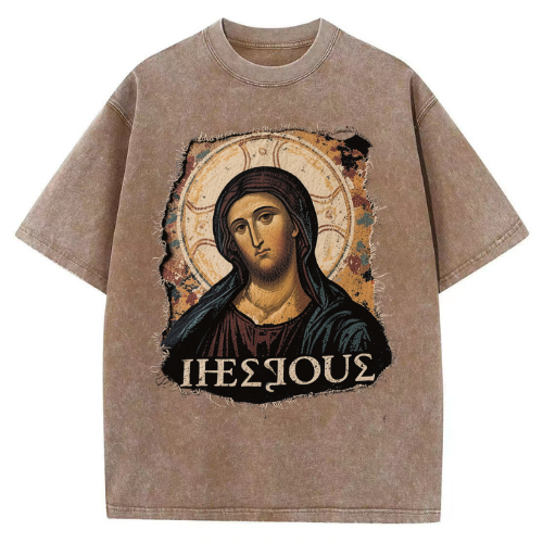 Sacred Madonna Portrait Washed T-Shirt - Image 3