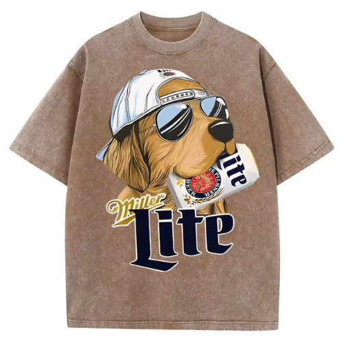 Miller Lite Dog T-Shirt Washed T-shirt - Image 3